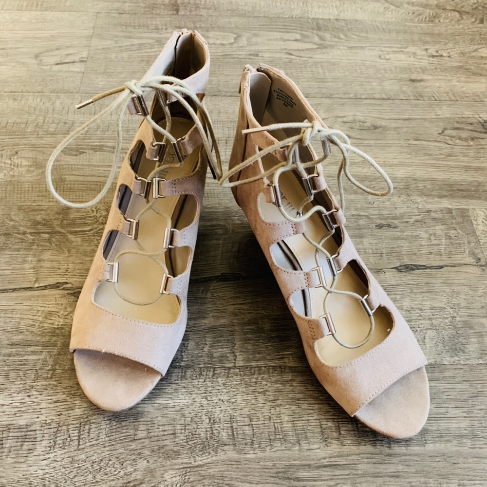 Bar III Ankle Booties Open Toe Lace Up Heels Sz 8